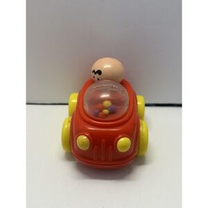 Vintage Fisher-Price Red Car Toy Small Plastic Rattle Vehicle Yellow Wheels